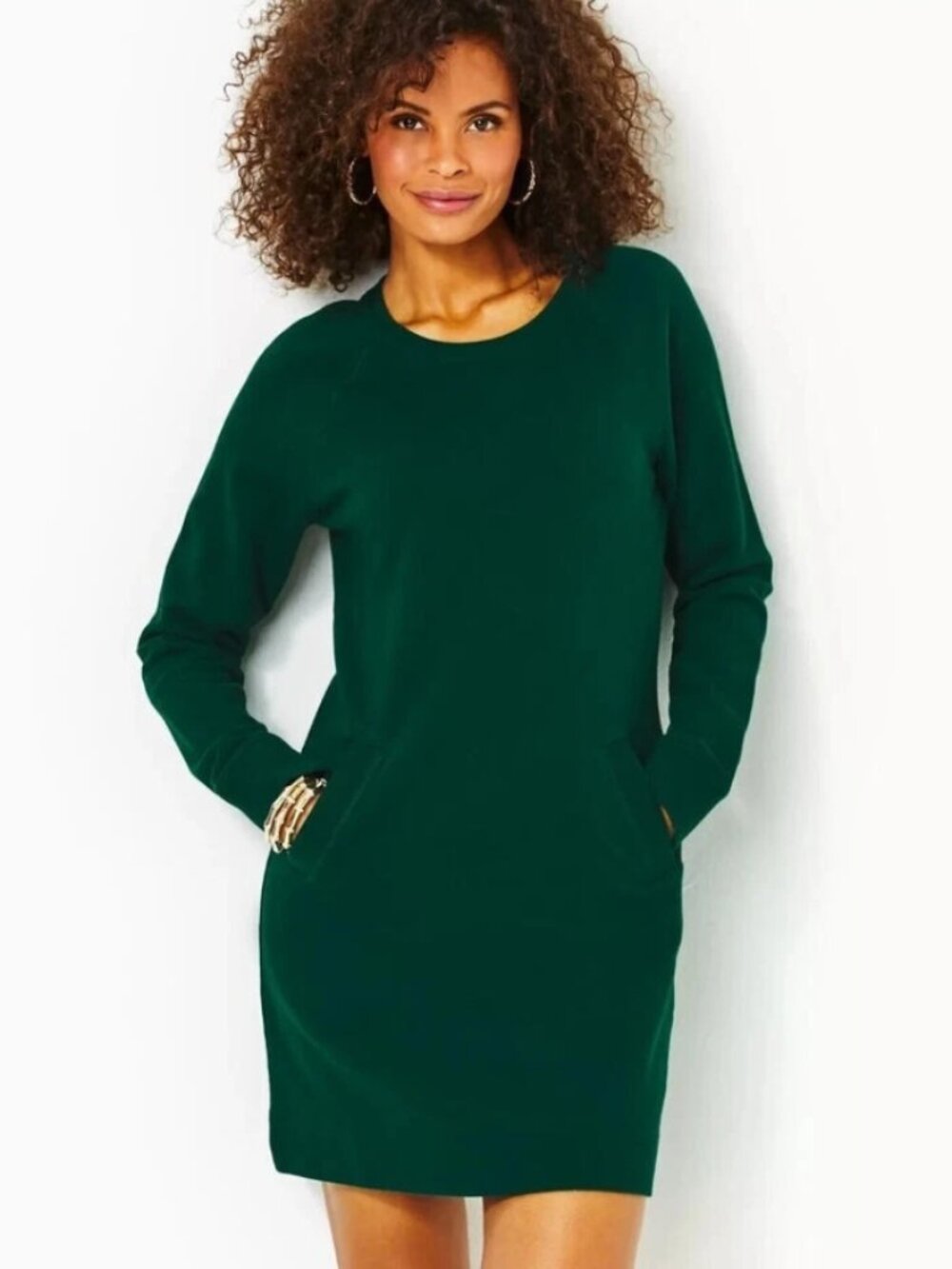 Lilly Pulitzer Beach Comber Long Sleeve Dress Sweatshirt Crew Neck Green XS